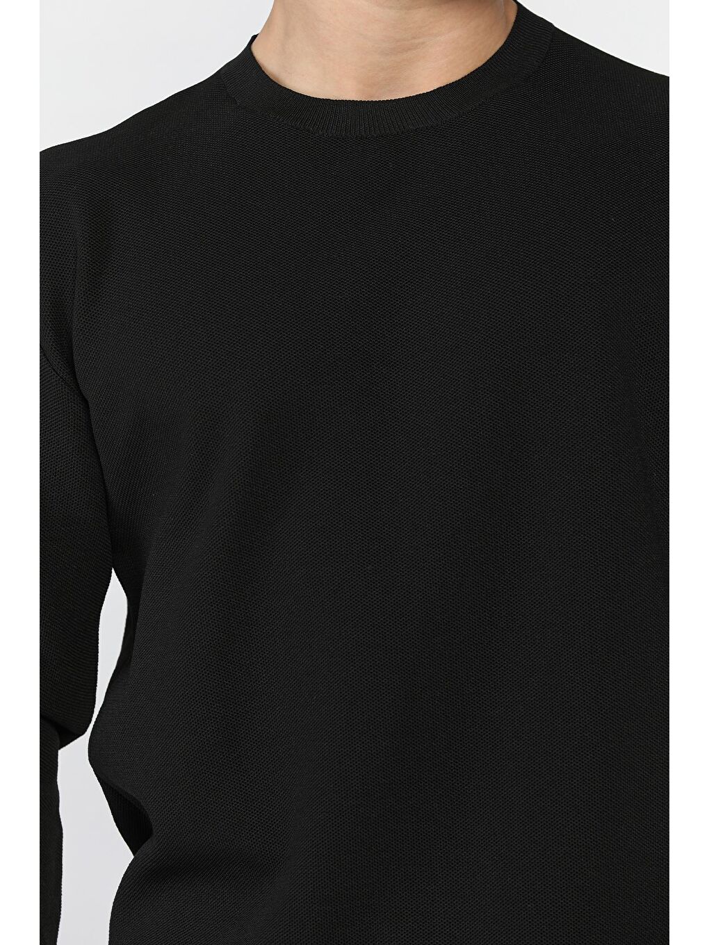 Siyah Bisiklet Yaka Erkek Triko Kazak-3