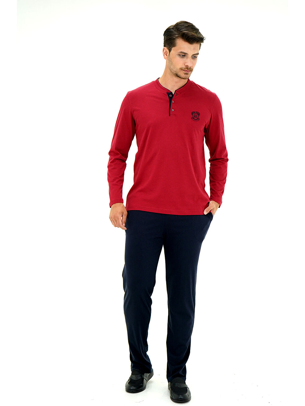 Bordo DS Damat Pijama Tk.Yarım Patlı Uzunkol BORDO