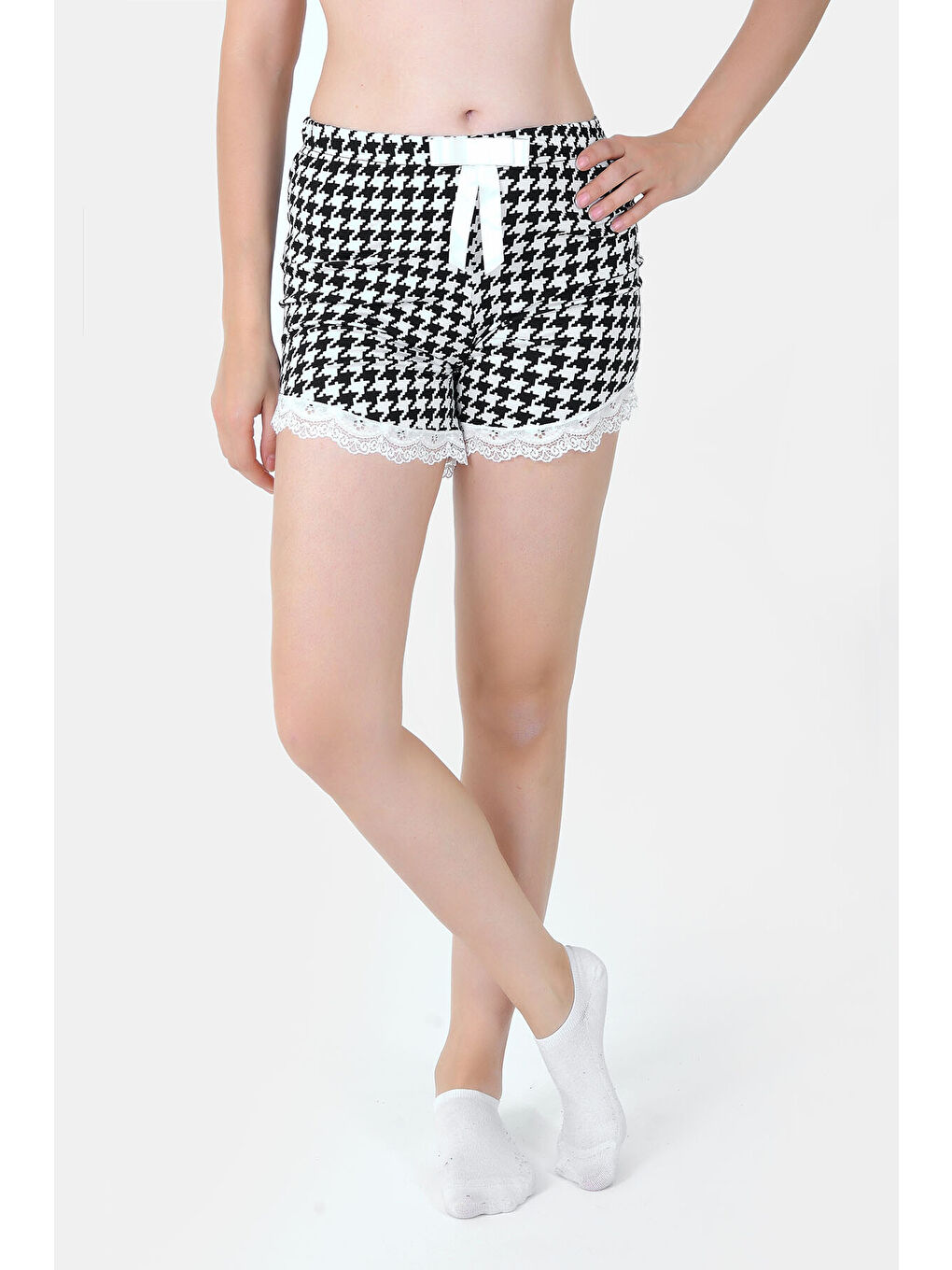 Siyah Beyaz Start Geometrik Şort Pijama Altı