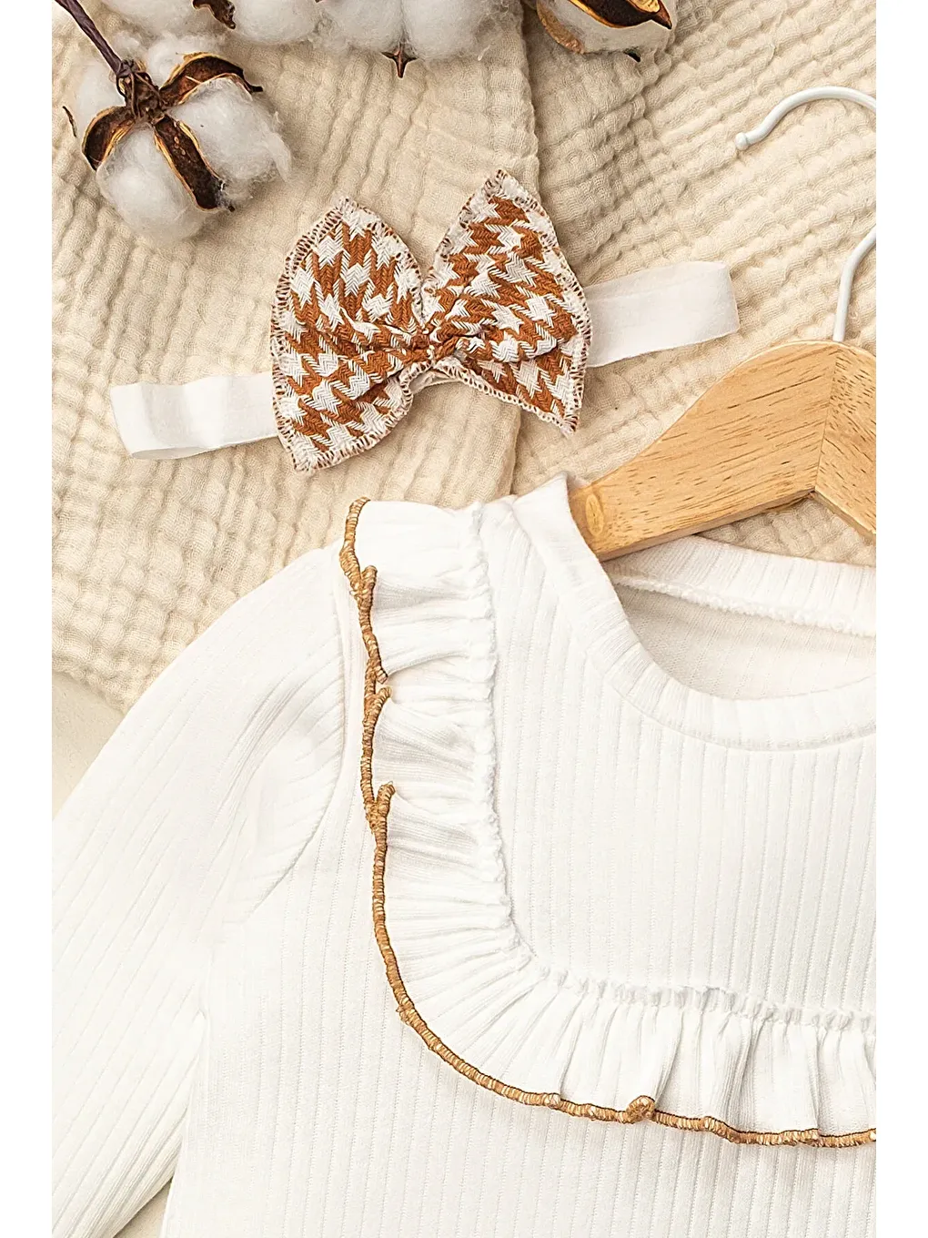 Kahverengi Çocuk Kız Elbise Fiyonklu Kazayağı Etek Badi Takım 1-5 Yaş-2