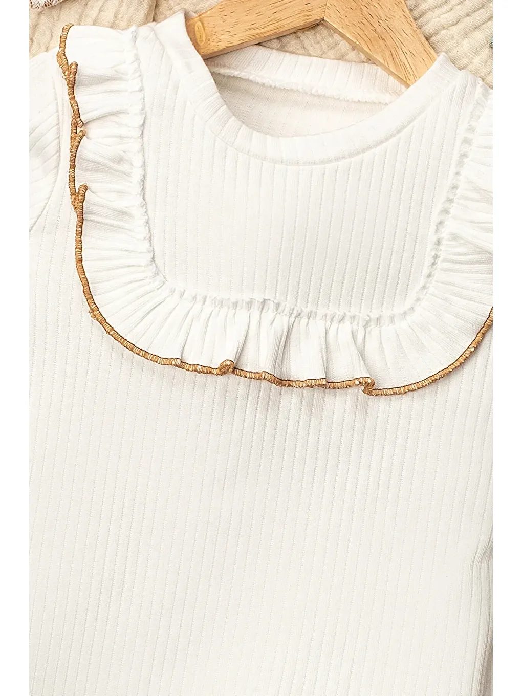 Kahverengi Çocuk Kız Elbise Fiyonklu Kazayağı Etek Badi Takım 1-5 Yaş-3