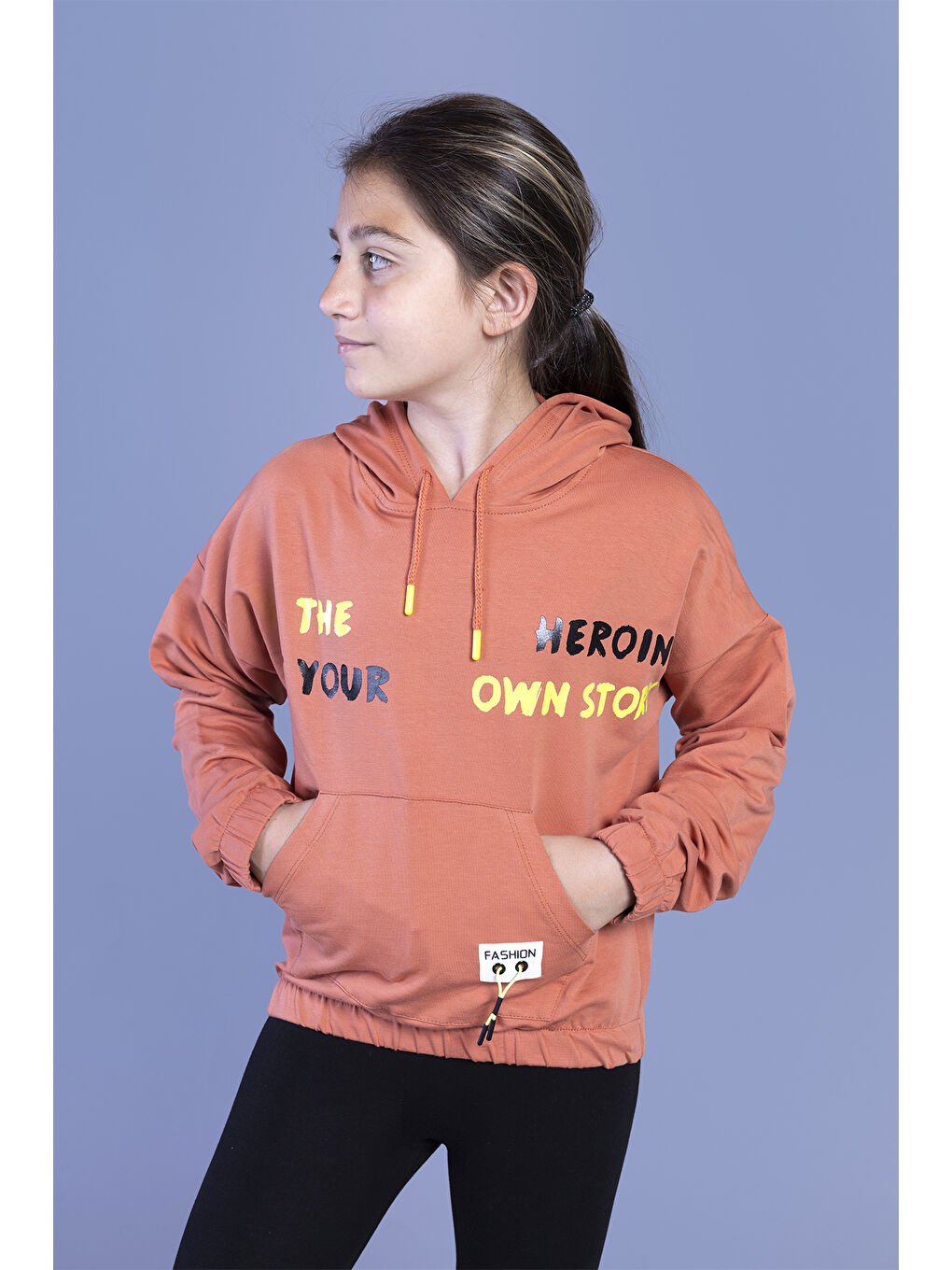 Toontoykids Kahverengi Kız Çocuk  Kanguru Cepli Baskılı Sweatshirt