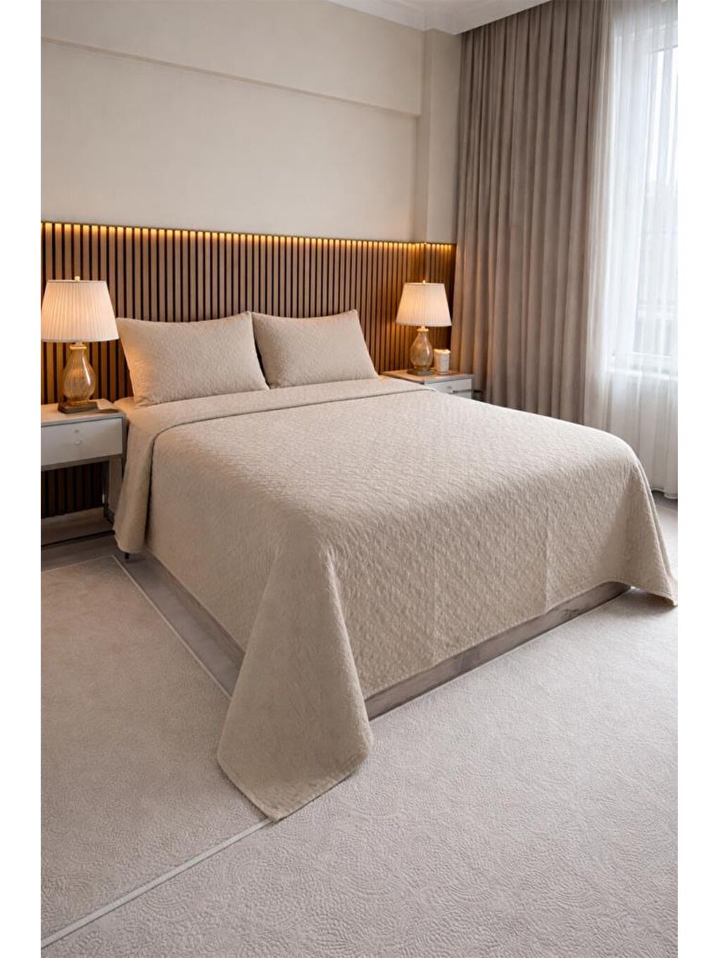 Powderlove 3 Parça Çift Kişilik Yatak Örtüsü 235x250 cm Bej