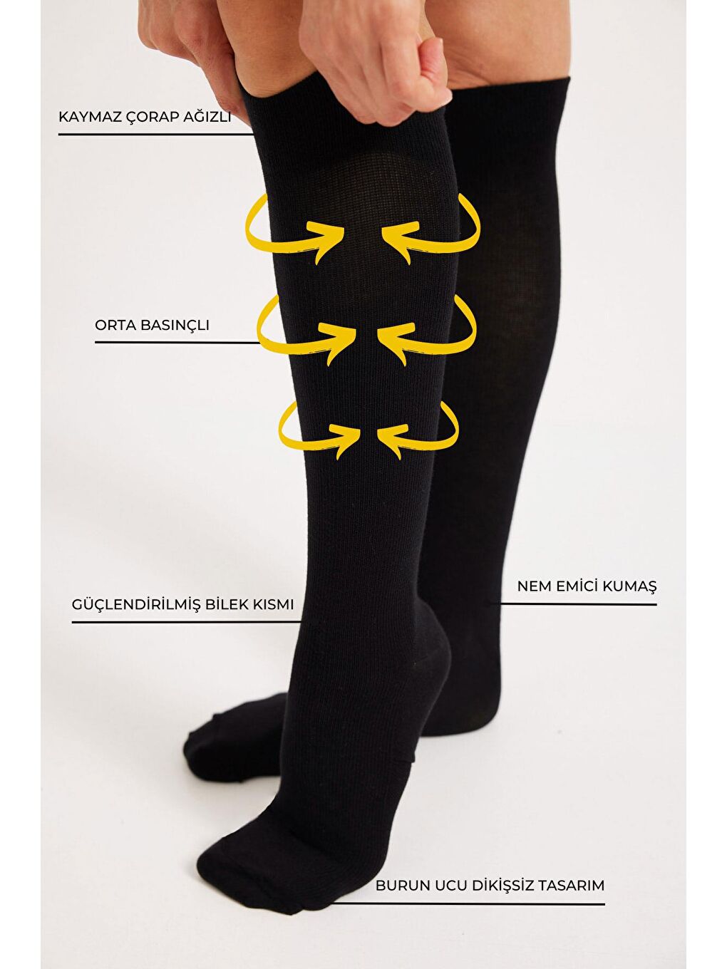 Basınçlı Dizaltı Varis Çorap Siyah
