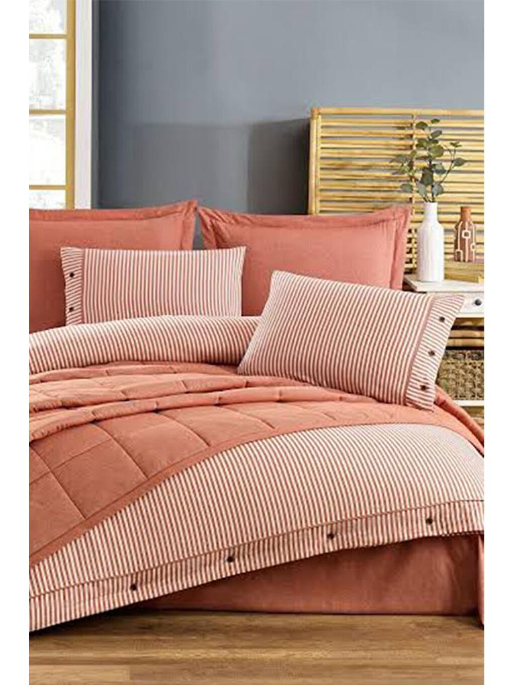 Turuncu Pasioni 7 Parça %100 Pamuk Çift Kişilik Yatak Örtülü Nevresim Takımı Kiremit