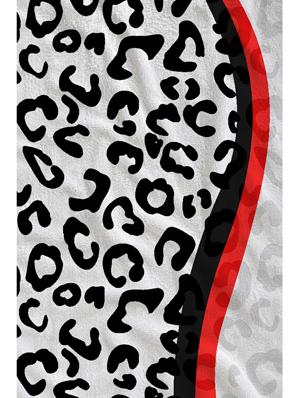 Beyaz Siyah Leopar Ve Kırmızı Dalga Desenli 70x150 Cm Dijital Baskılı Plaj Ve Banyo Havlusu-1