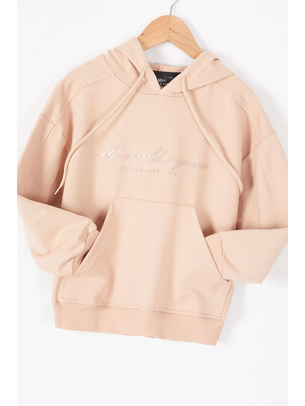 Cansın Mini Krem Göğüs Yazılı Kanguru Cepli Kapüşonlu Erkek Çocuk Sweatshirt 19340 - 1