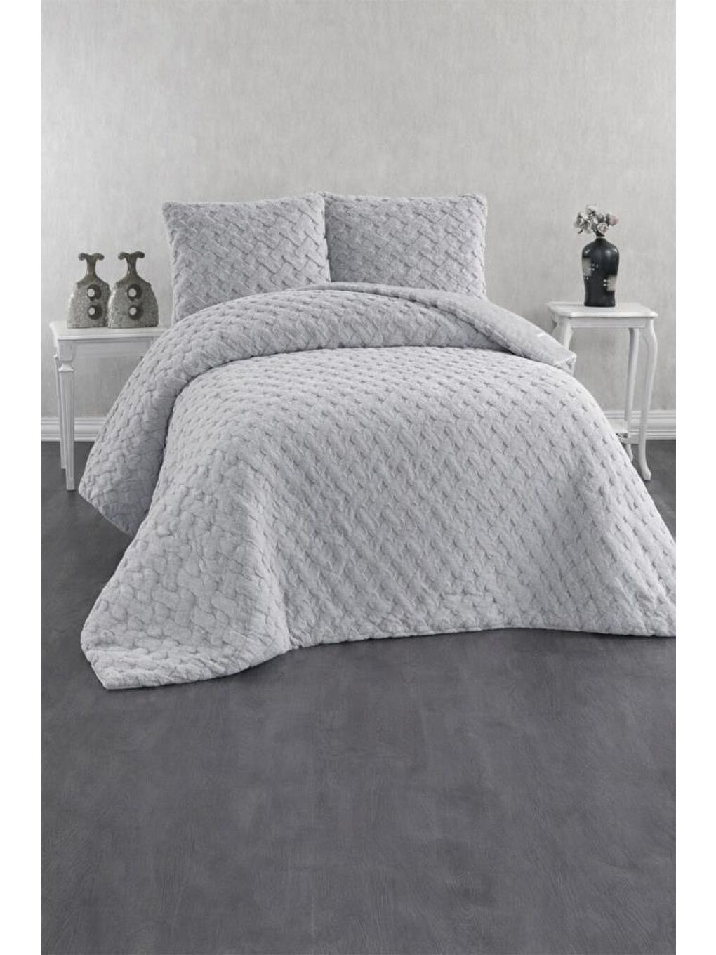 Viyana Tavşan Tüyü Çift Kişilik Yatak Örtüsü 220x240 Gri