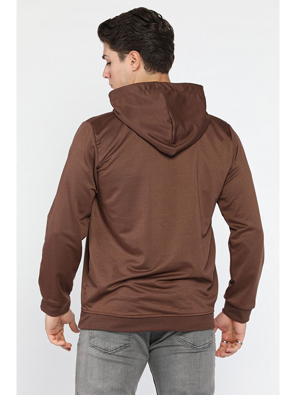 Kahverengi Kanguru Cepli Kapüşonlu Erkek Sweatshirt-2