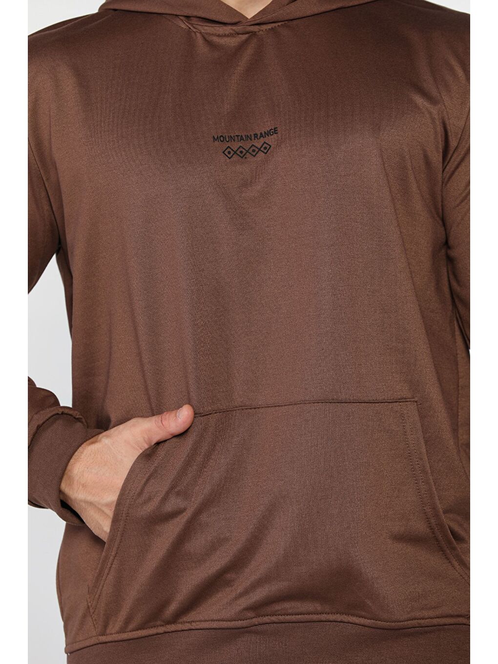 Kahverengi Kanguru Cepli Kapüşonlu Erkek Sweatshirt-3