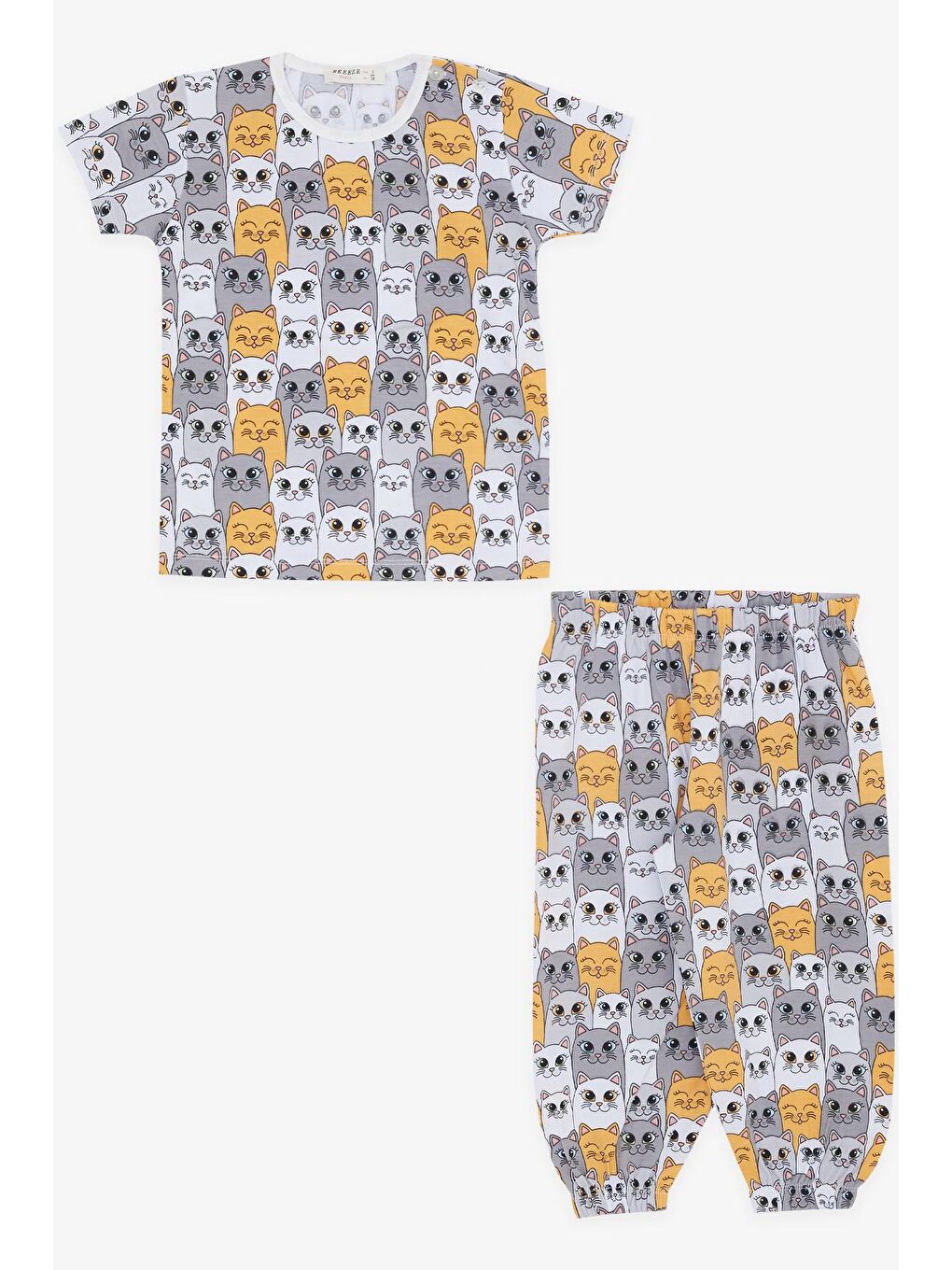 Kız Bebek Kısa Kollu Pijama Takımı Sevimli Kedicik Desenli Karışık Renk (1-1.5 Yaş)
