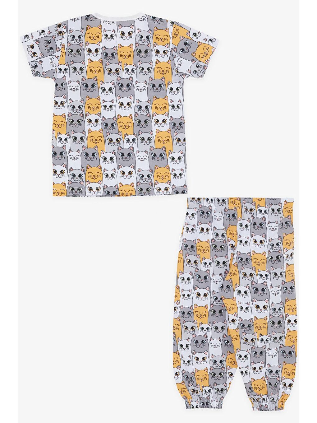 Kız Bebek Kısa Kollu Pijama Takımı Sevimli Kedicik Desenli Karışık Renk (1-1.5 Yaş)-1
