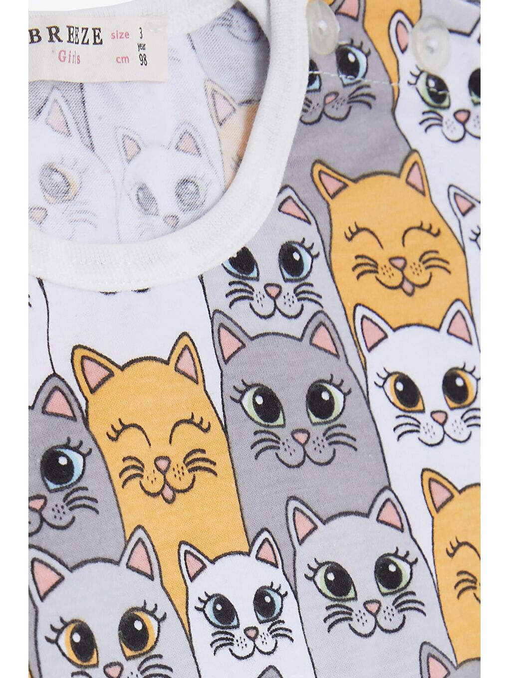 Kız Bebek Kısa Kollu Pijama Takımı Sevimli Kedicik Desenli Karışık Renk (1-1.5 Yaş)-2