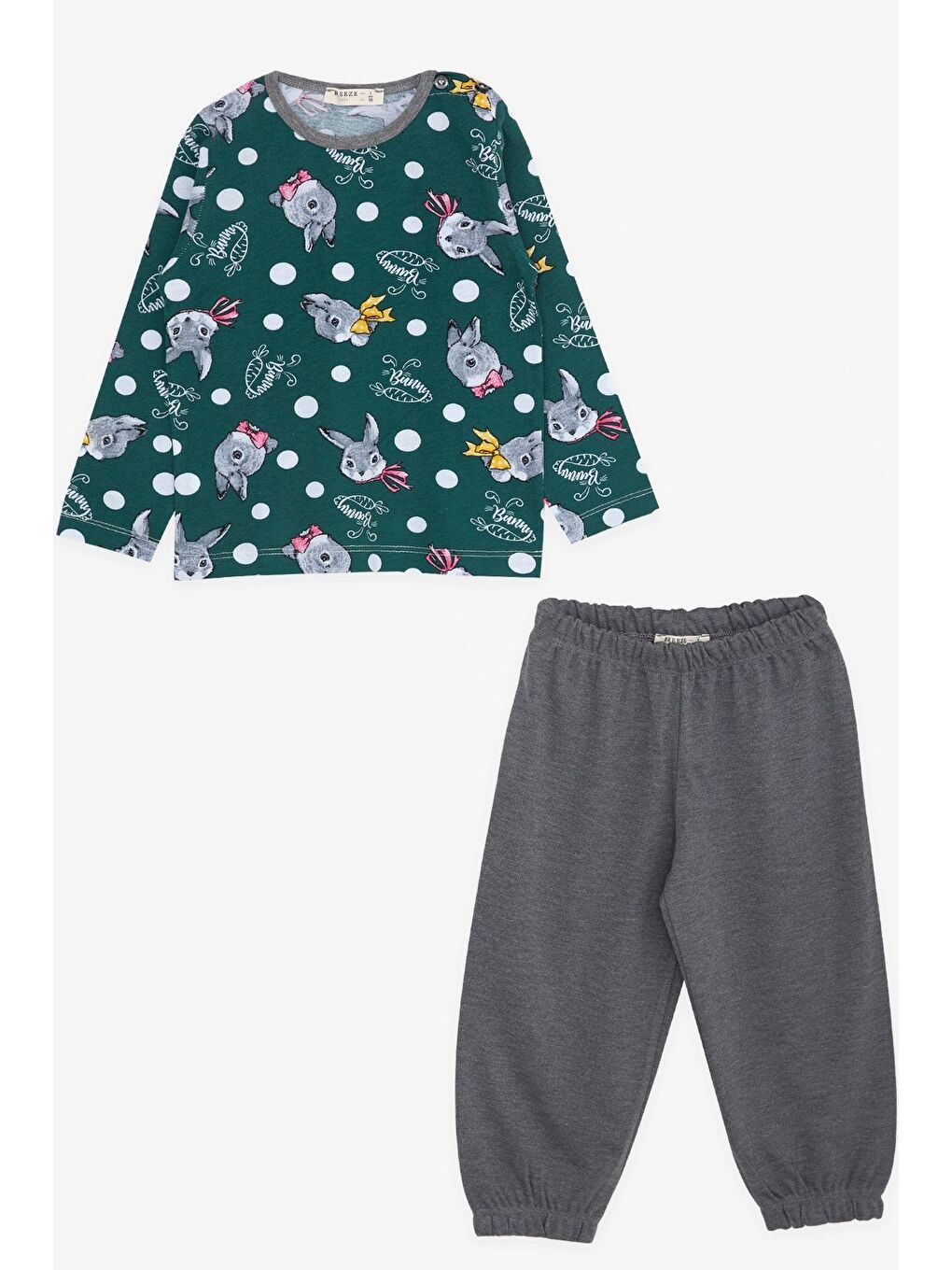 Breeze Kız Bebek Pijama Takımı Tavşancık Desenli Yeşil (9 Ay-1.5 Yaş)