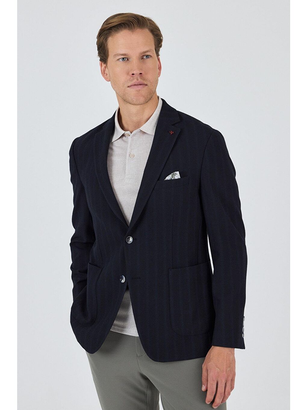 Koyu Lacivert Mono Yaka Gofreli  Esnek 6 Drop Slim Fit Casual  Ceket 1002250126-2