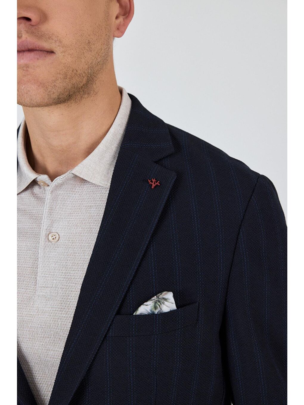 Koyu Lacivert Mono Yaka Gofreli  Esnek 6 Drop Slim Fit Casual  Ceket 1002250126-3