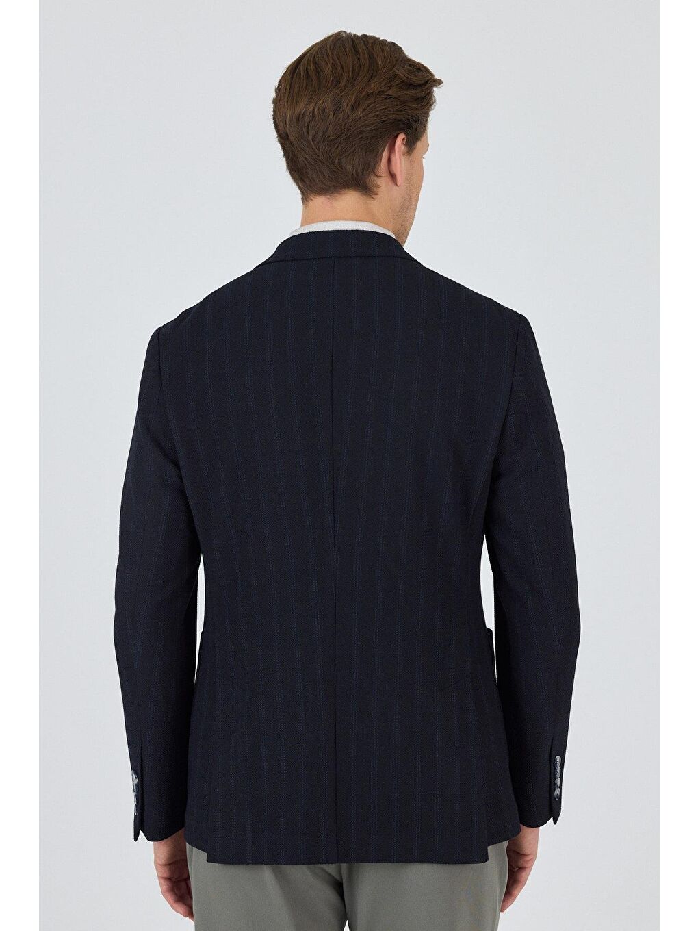 Koyu Lacivert Mono Yaka Gofreli  Esnek 6 Drop Slim Fit Casual  Ceket 1002250126-4