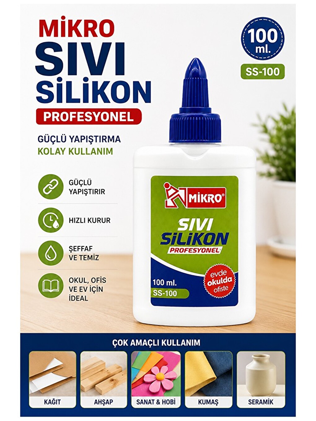 Sıvı Silikon Yapıştırıcı 100 Ml 1 Adet Mikro Silikon Yapıştırıcı Sıvı 100 Gr Plastik Cam Mermer Kağı