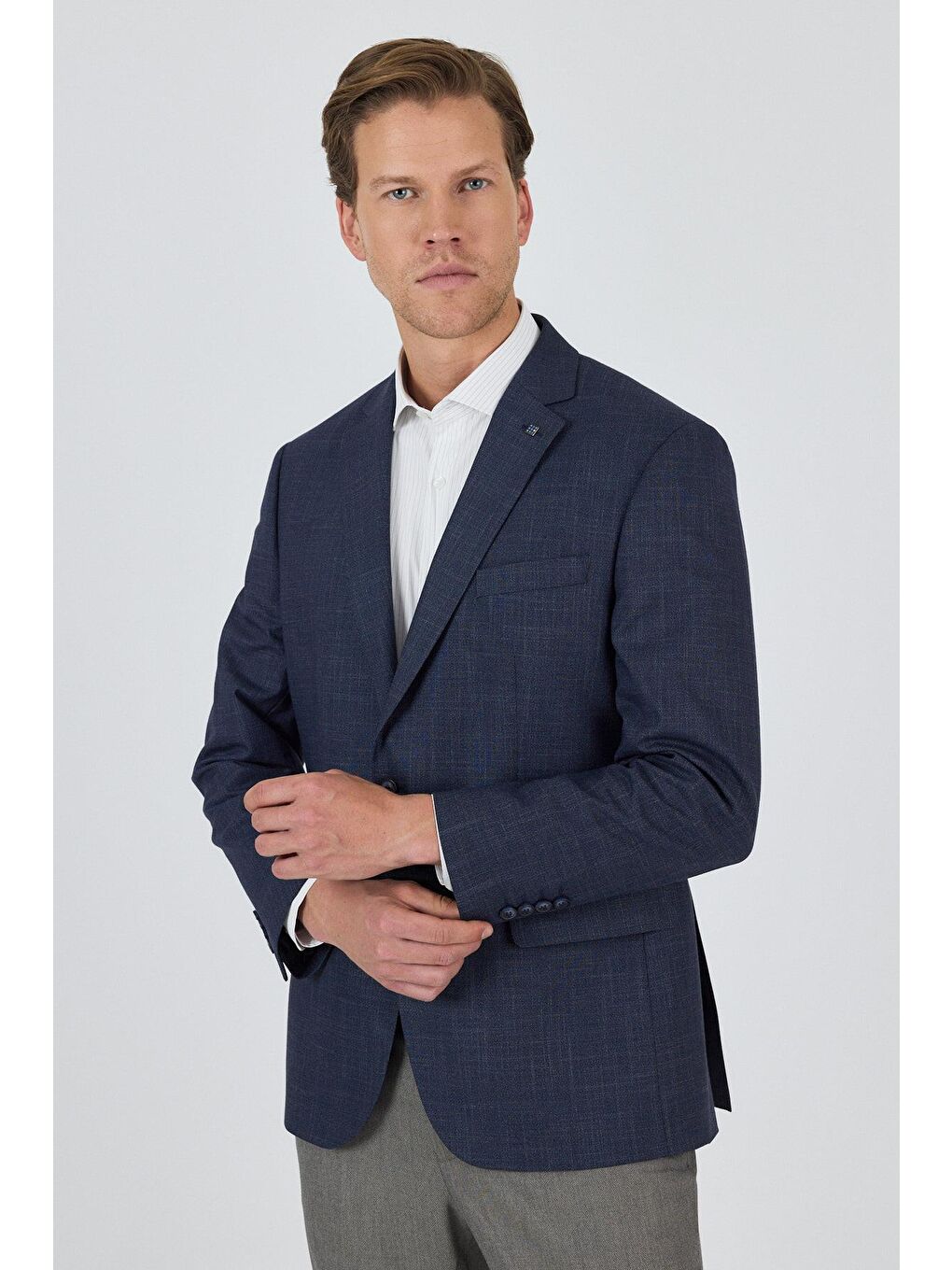 Koyu Lacivert Mono Yaka Bez Ayağı Tam Astar Esnek 4 Drop Comfort Fit Classic Ceket 1002250155-2