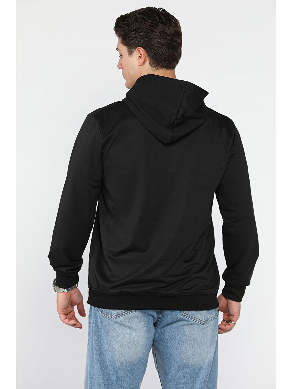 Siyah Kanguru Cepli Kapüşonlu Erkek Sweatshirt-2