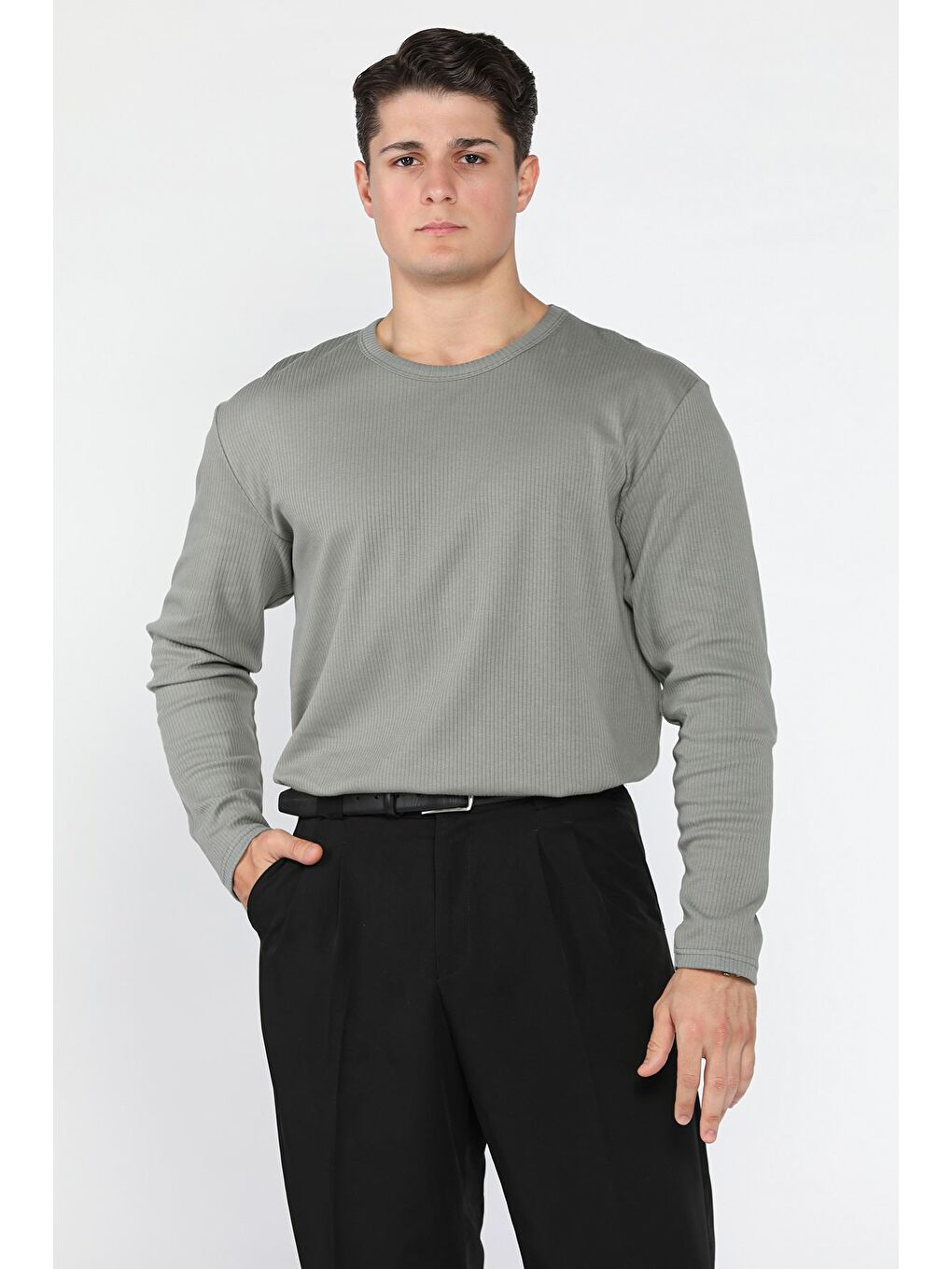 Haki Erkek Bisiklet Yaka İnterlok Sweatshirt