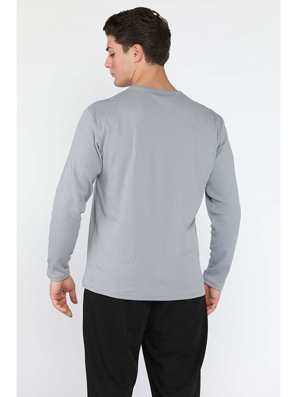 Gri Erkek Bisiklet Yaka İnterlok Sweatshirt-2