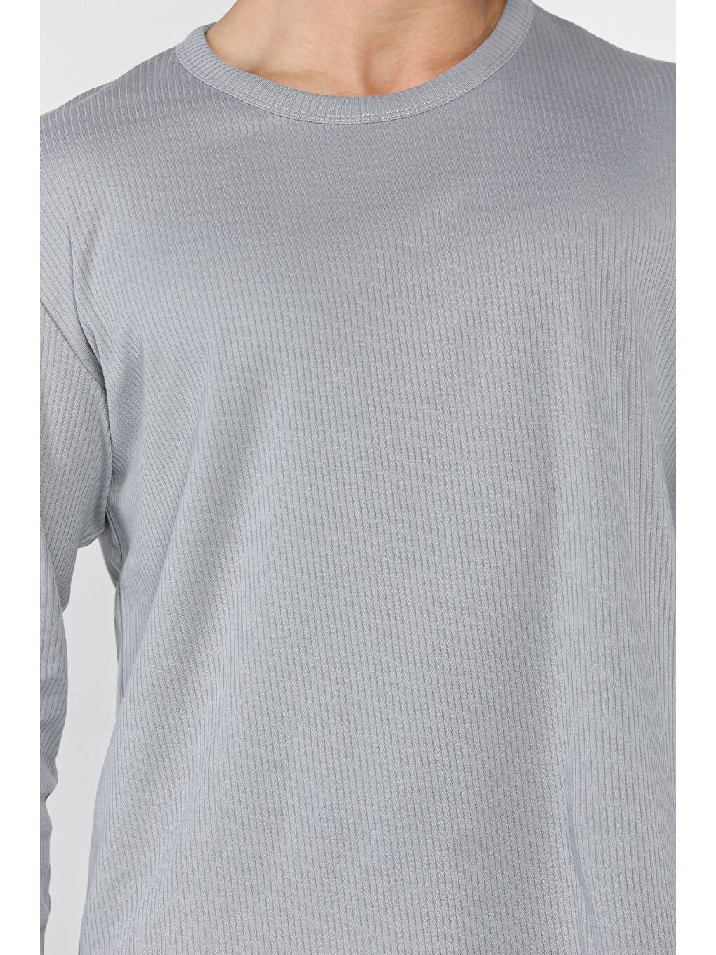 Gri Erkek Bisiklet Yaka İnterlok Sweatshirt-3