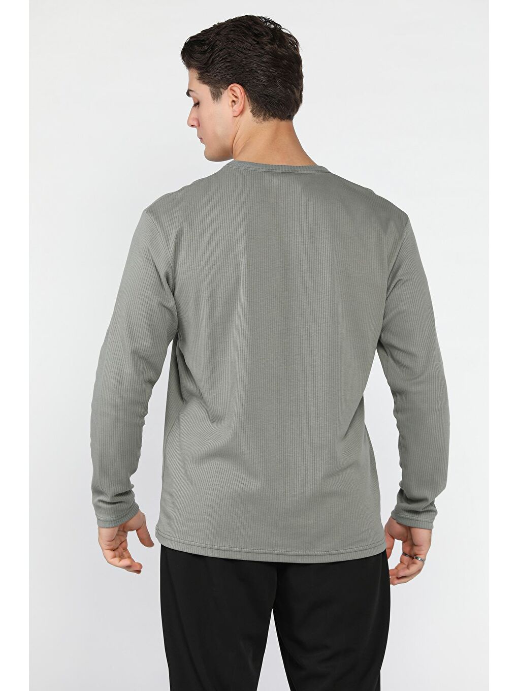 Haki Erkek Bisiklet Yaka İnterlok Sweatshirt-3