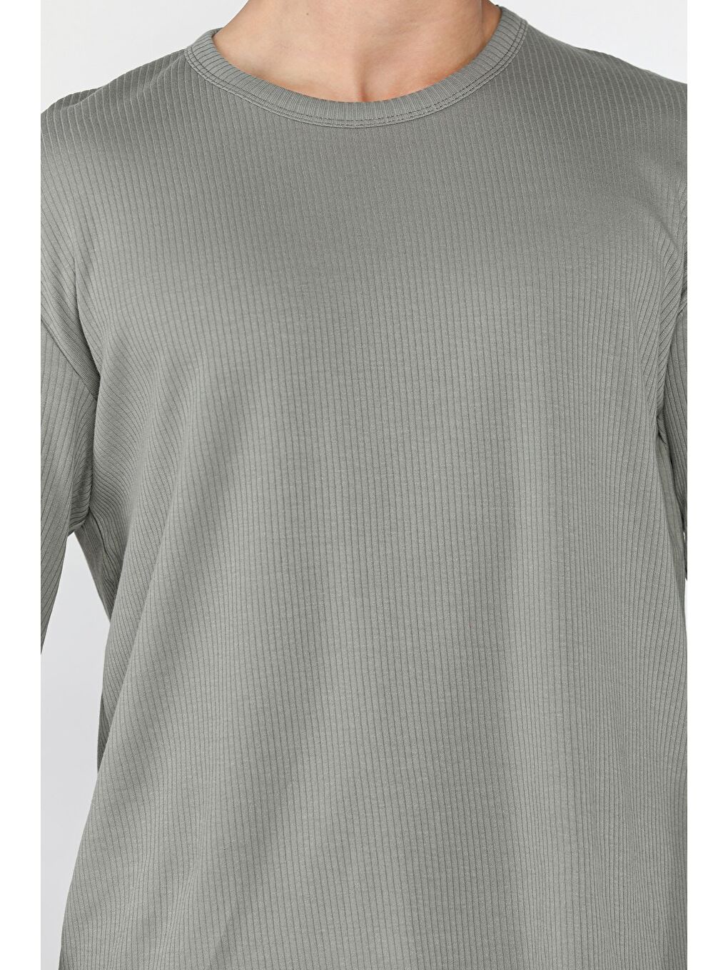 Haki Erkek Bisiklet Yaka İnterlok Sweatshirt-4