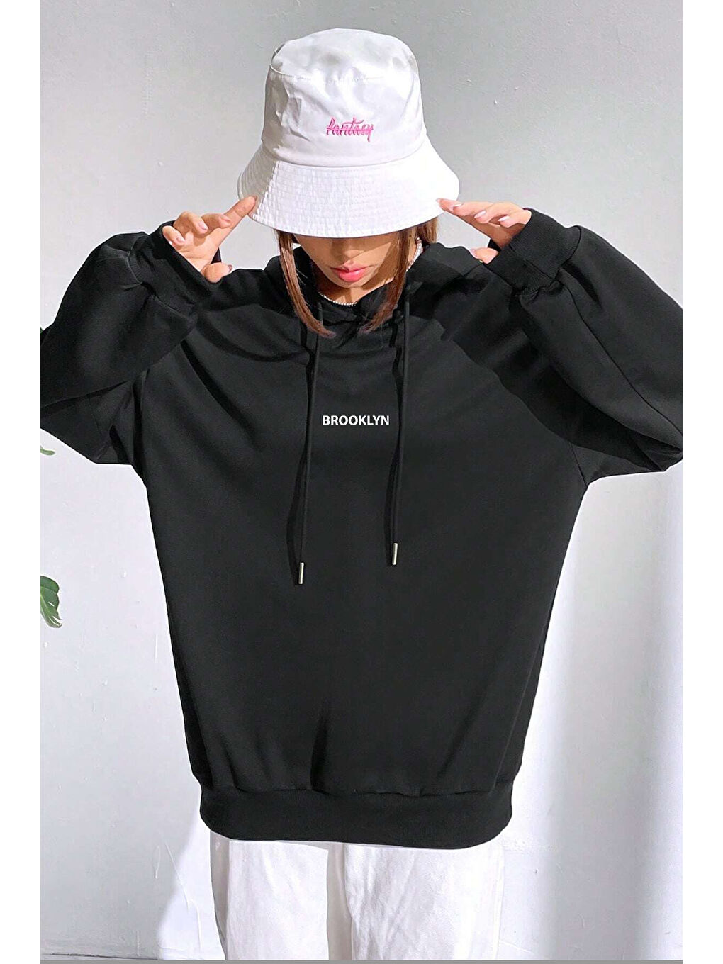 Siyah Unisex Oversize Brooklyn Baskılı Sweatshirt