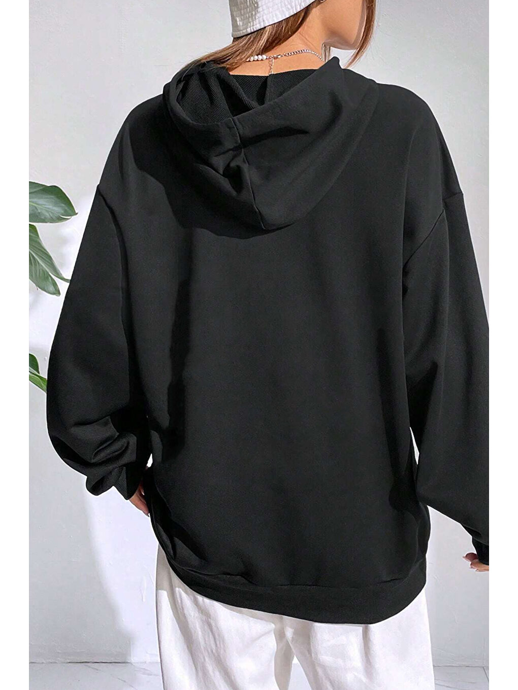 Siyah Unisex Oversize Brooklyn Baskılı Sweatshirt-1