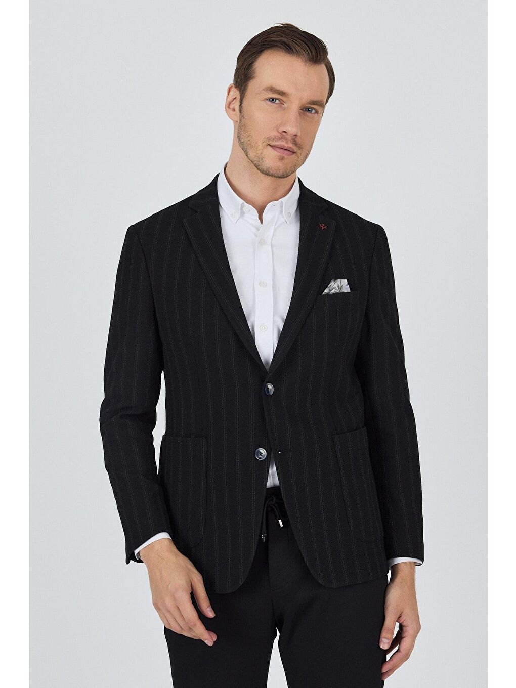 Siyah Mono Yaka Gofreli  Esnek 6 Drop Slim Fit Casual  Ceket 1002250126-2
