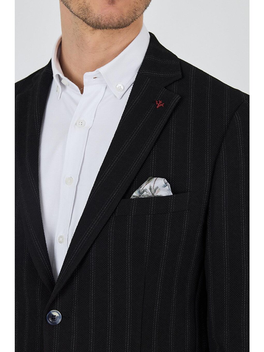 Siyah Mono Yaka Gofreli  Esnek 6 Drop Slim Fit Casual  Ceket 1002250126-3