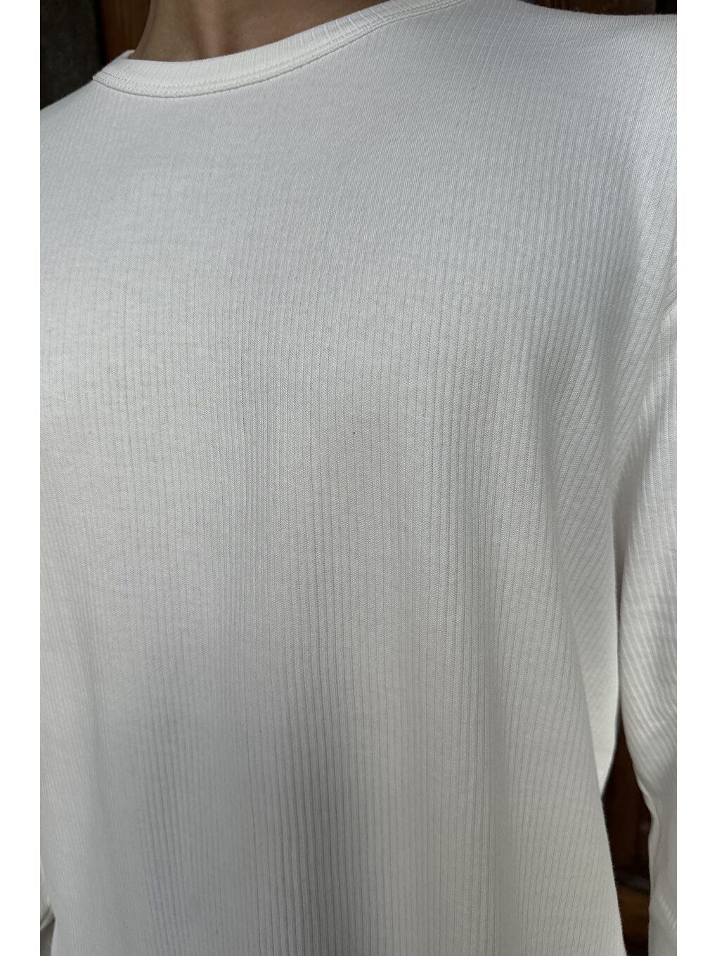 Ekru Erkek Bisiklet Yaka İnterlok Sweatshirt-1