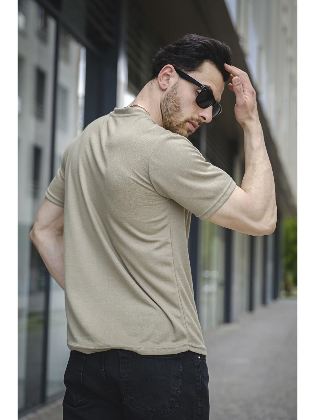 Haki Kapaklı jean  Cepli Erkek Tişört-2