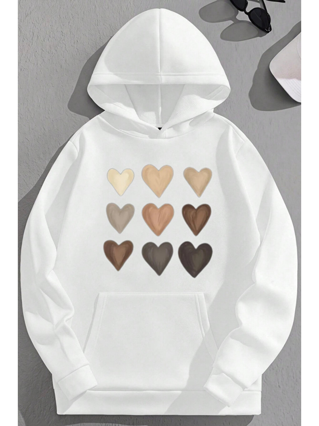Unisex 3 İplik Pamuklu Beyaz Çokkalp Baskı Bol Kalıp Sweatshirt Hoodie