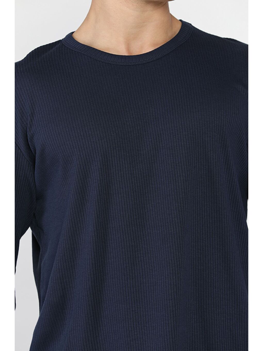 Lacivert Erkek Bisiklet Yaka İnterlok Sweatshirt-3