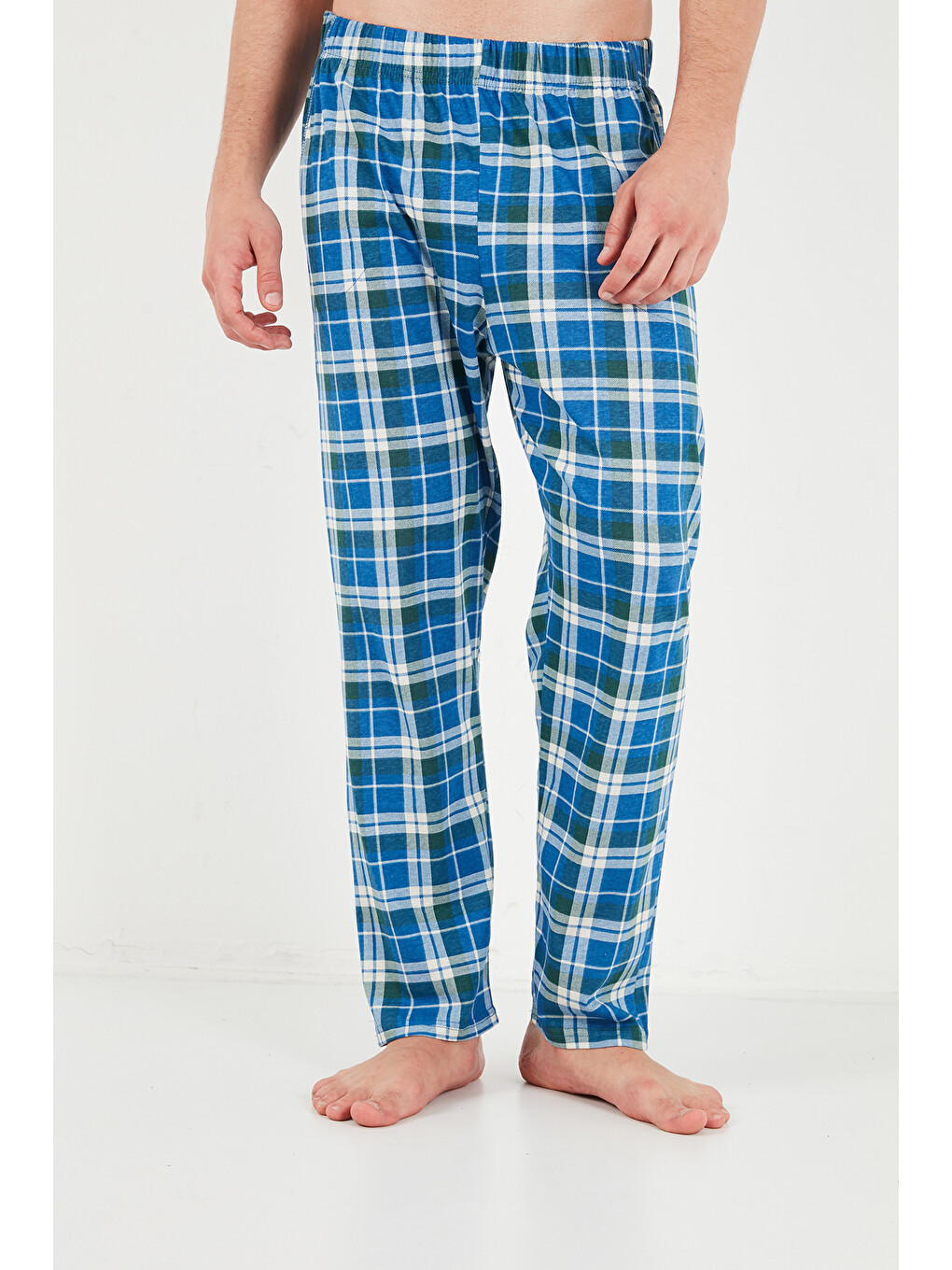 İndigo Ekoseli Pamuklu Bisiklet Yaka Uzun Kollu Pijama Takımı 6575003-5