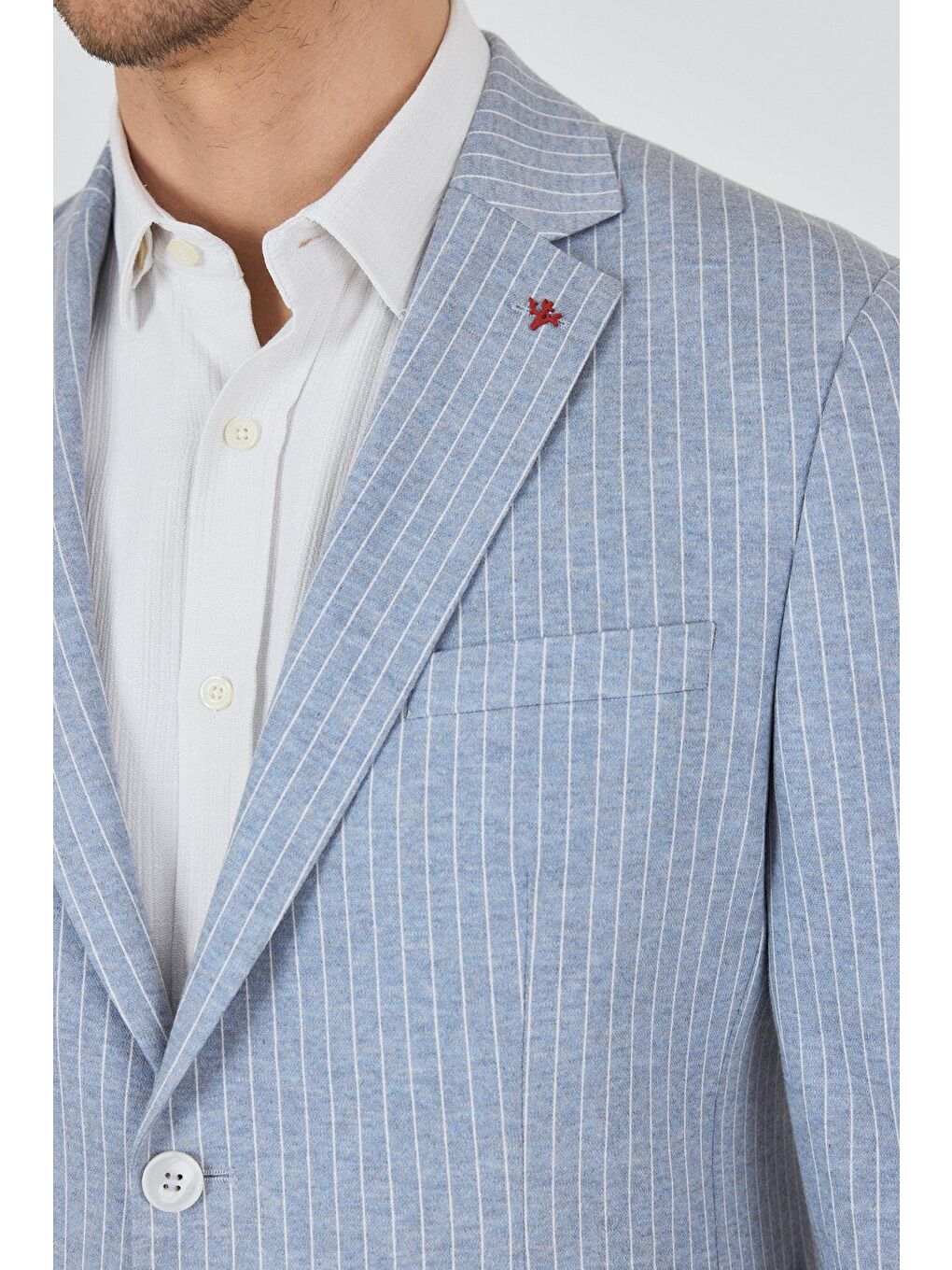 İndigo Mavi Çizgili Desen Örme Kılıç Yaka Pamuklu 6 Drop Slim Fit Casual Ceket 1002250111_320-3