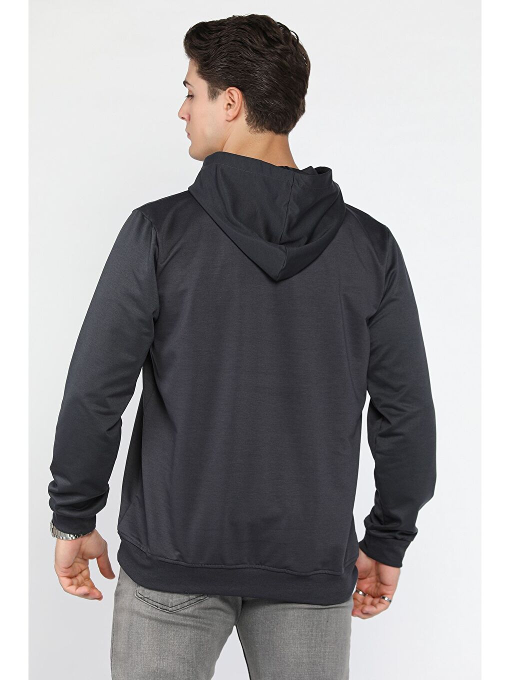 Gri Kapüşonlu Kanguru Cepli Erkek Sweatshirt-3