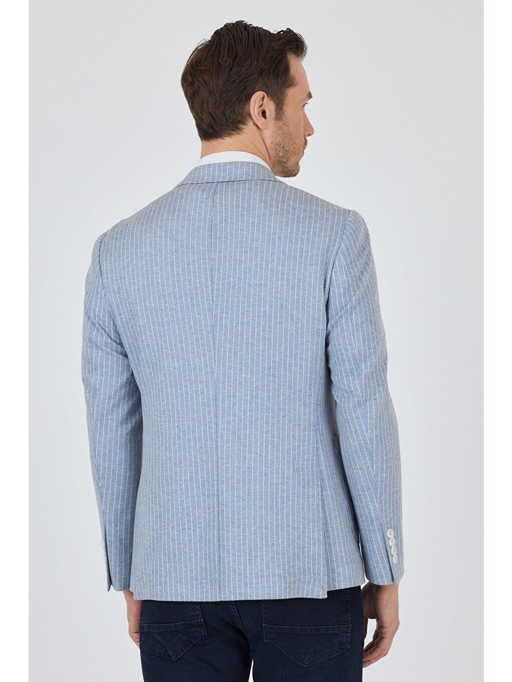 İndigo Mavi Çizgili Desen Örme Kılıç Yaka Pamuklu 6 Drop Slim Fit Casual Ceket 1002250111_320-4