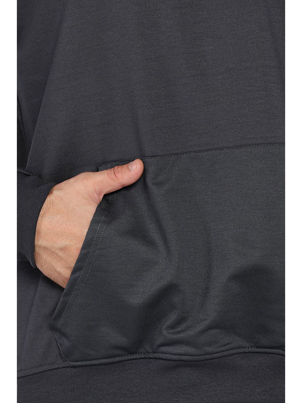 Gri Kapüşonlu Kanguru Cepli Erkek Sweatshirt-4