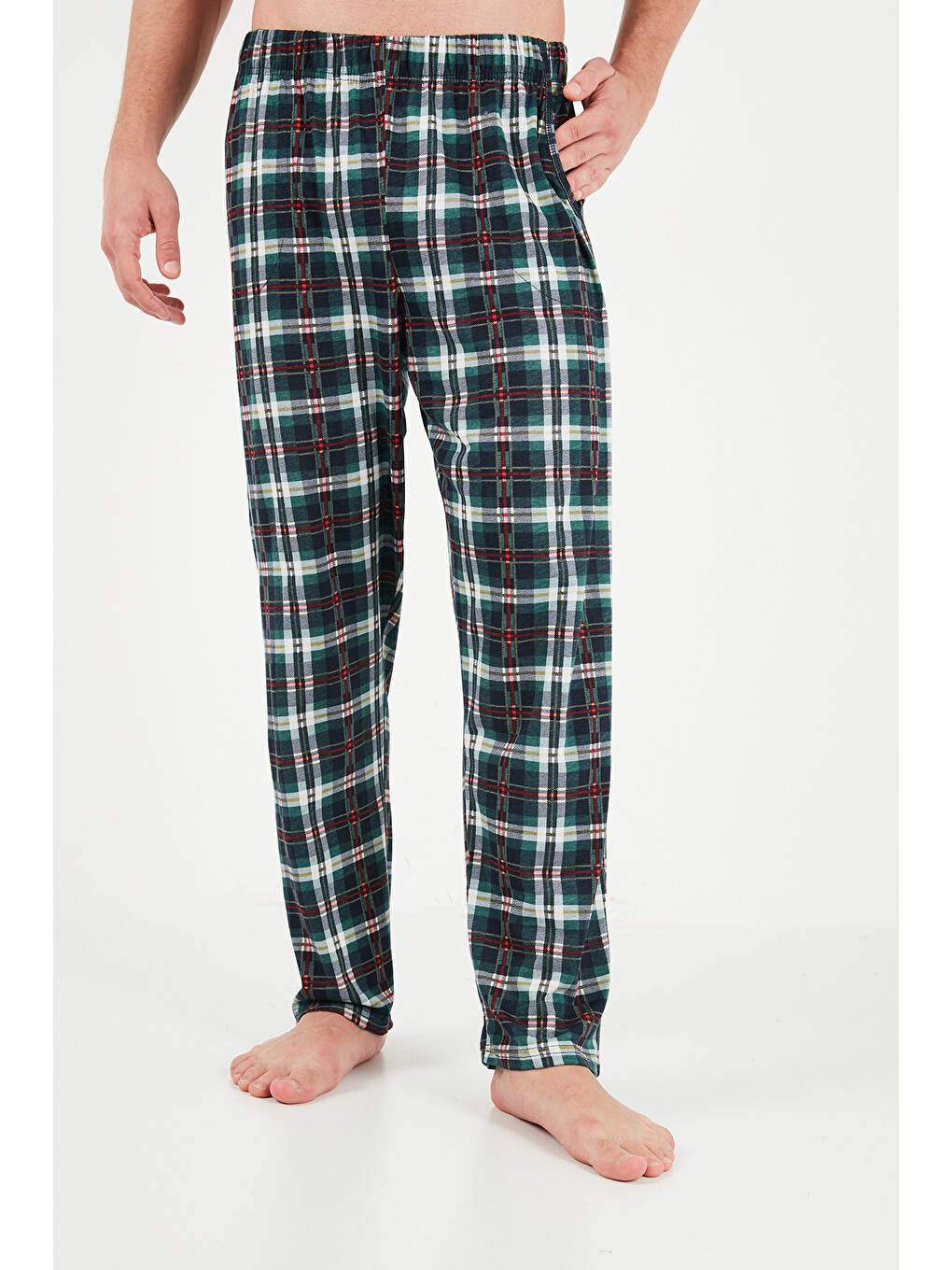 Lacivert Ekoseli Cepli Beli Lastikli % 100 Pamuk Regular Fit Erkek Pijama Takımı 6572001-4