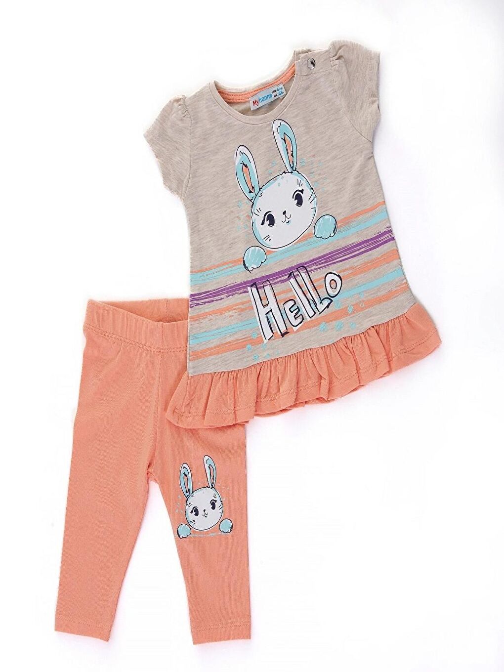 Turuncu Hello Tavşan Baskılı 2'li Takım 66101