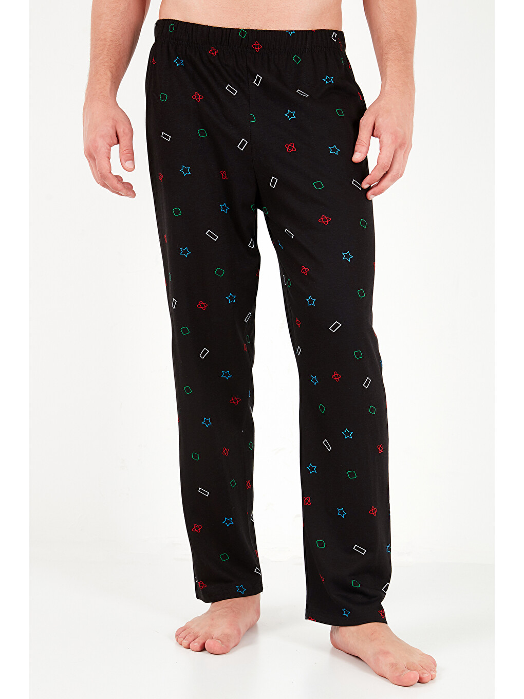 Siyah Baskılı Pamuklu Bisiklet Yaka Uzun Kollu Pijama Takımı 6575001-5
