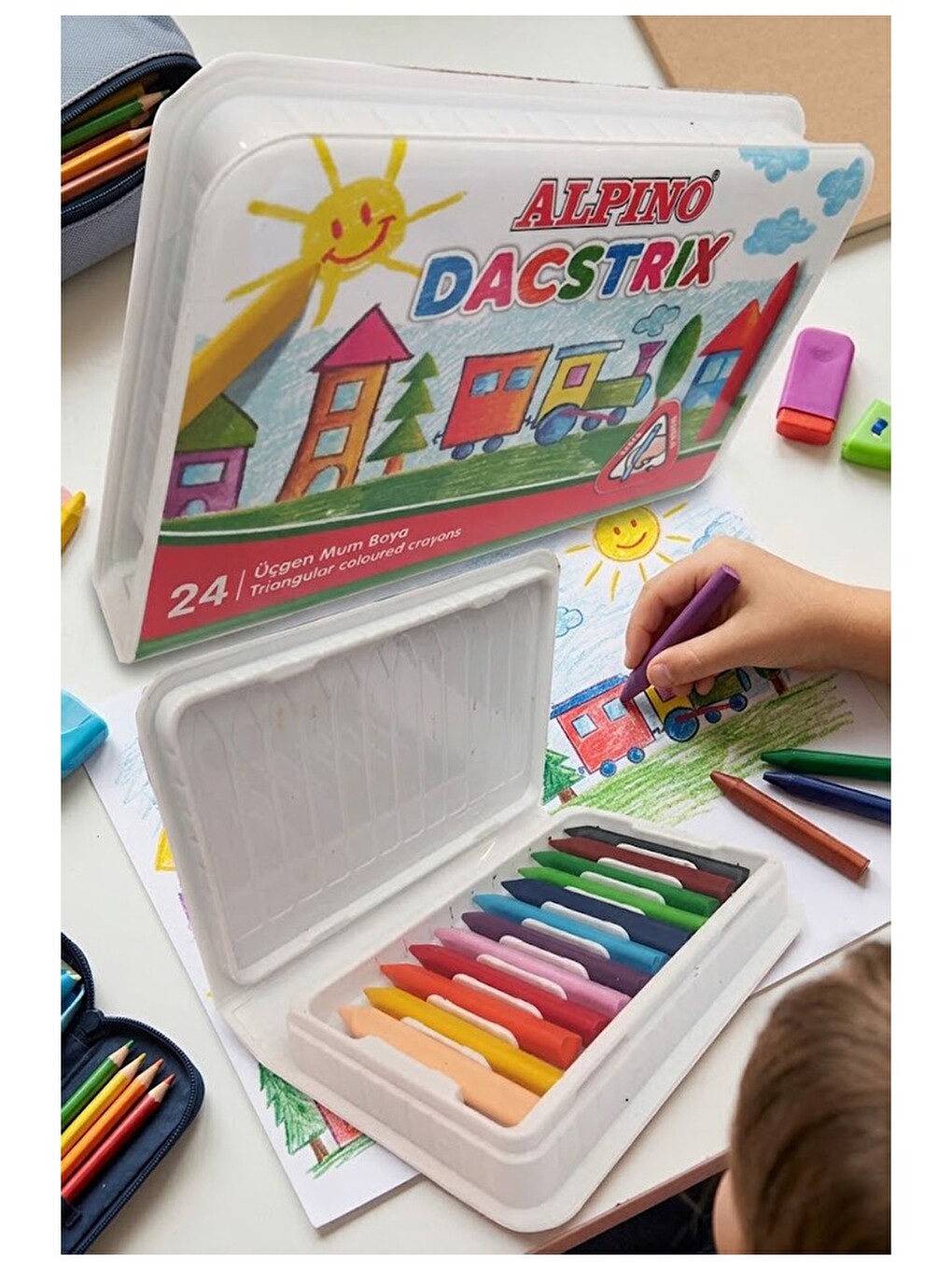 Mum Boya 24 Lü Plastik Kutu 1 Paket Alpino Dacstrix 24 Renk Mumboya Elleri Kirletmeyen Yıkanabilir S-3