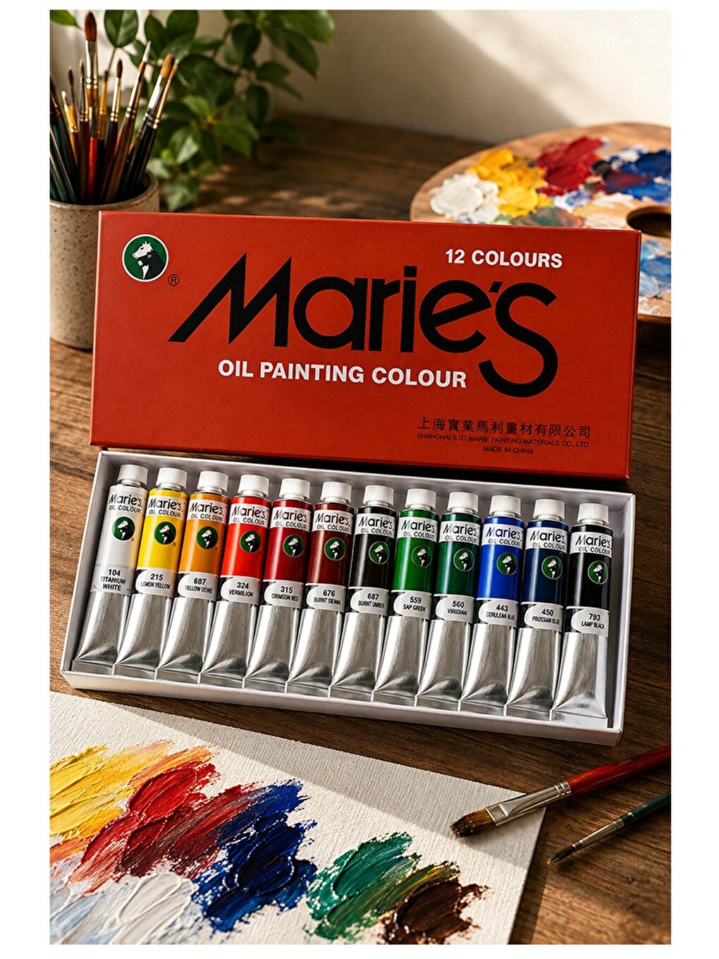Yağlı Boya 12 Renk 12 Ml 1 Paket Maries Yağlı Boya Seti 12 Li Ahşap Tuval Taş Ağaç Boyamalar İçin İd