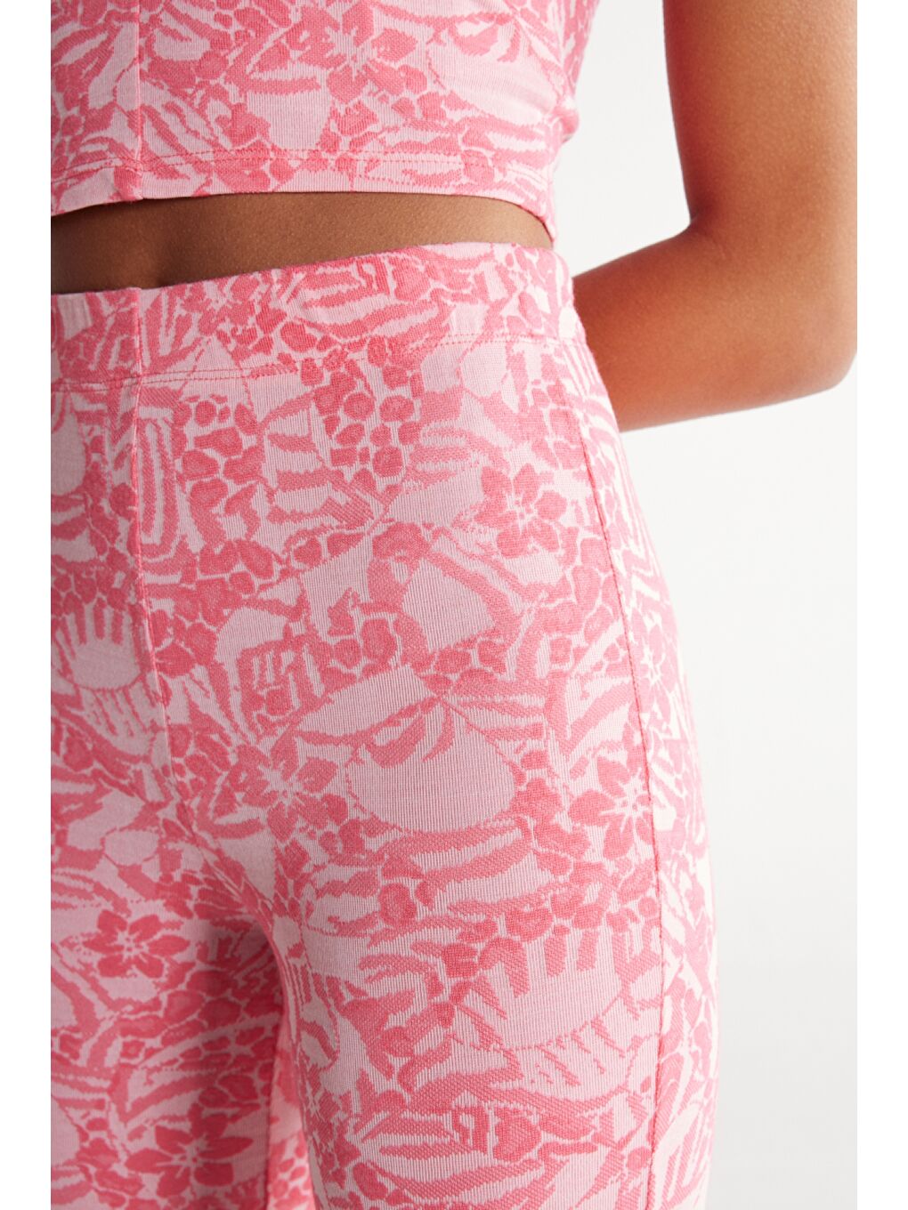 Flare Fit Yüksek Bel İspanyol Paça Pembe Desenli Pantolon-4