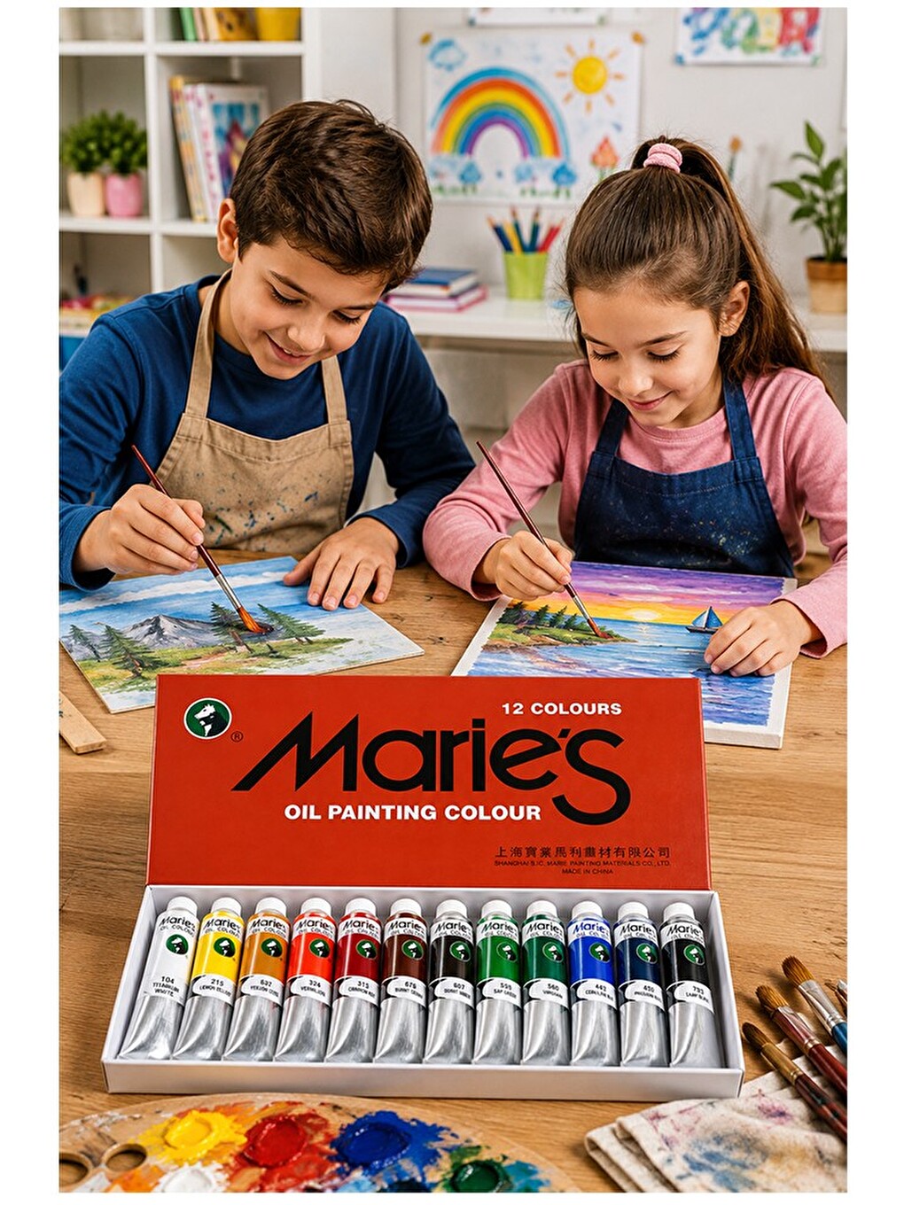 Yağlı Boya 12 Renk 12 Ml 1 Paket Maries Yağlı Boya Seti 12 Li Ahşap Tuval Taş Ağaç Boyamalar İçin İd-2