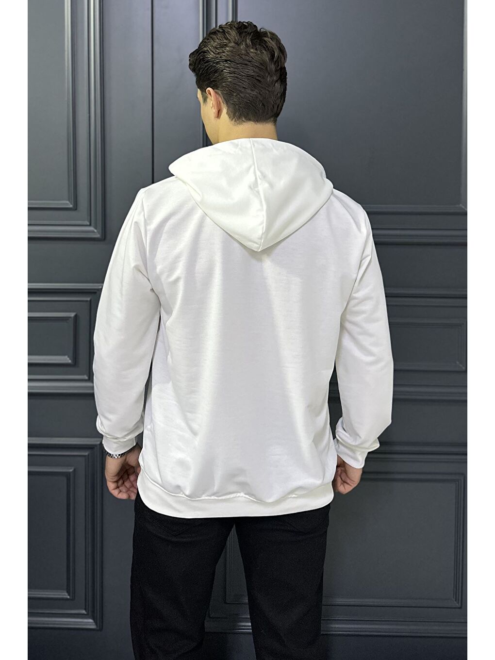 Ekru Kapüşonlu Kanguru Cepli Erkek Sweatshirt-1